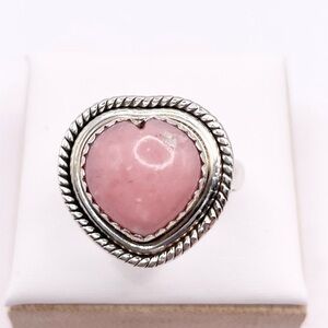 Size. 9 Peruvian Pink Opal Heart Sterling Silver Ring